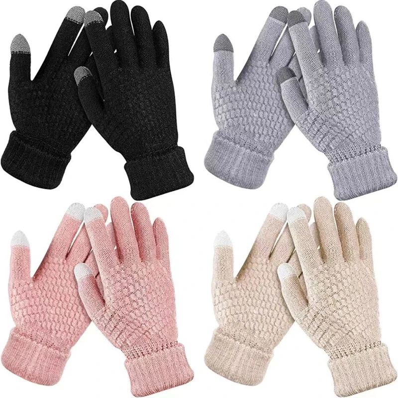 Warm Gloves Winter Touch Screen Gloves for Women Men Stretch Knit Mittens Wool Full Finger Guantes Female Crochet Outdoor warm gloves,full finger gloves