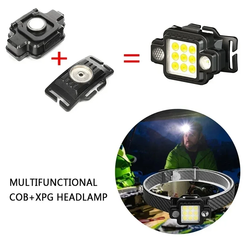 Head Flashlight Cob Headlamp Work Light Multifunctional COB+XPG Headlight Type-C Rechargeable Strong Light Head Torch Magnetic Work Lamp For Outdoor Camping Fishing