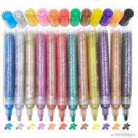 12Pcs Sparkle Color Acrylic Paint Glitter Marker Pen 3.0mm 0.7mm Tip Art Drawing Rock Stone Wood Poster Canvas Ceramic Scrapbook 1