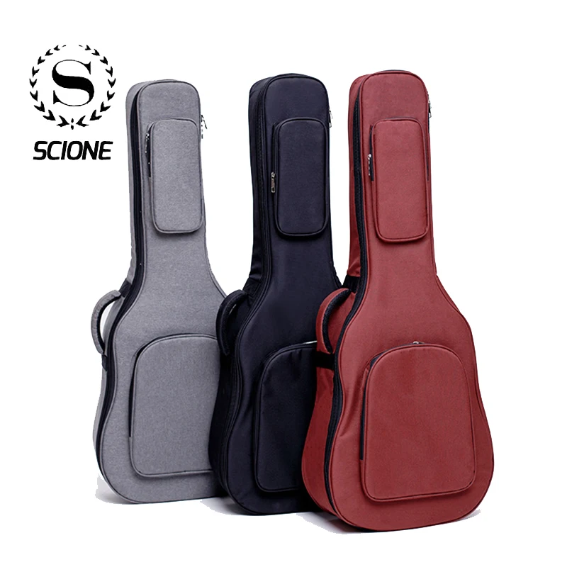 Scione Case for Guitar 41 Inch 600D Oxford Fabric Classical Guitar Bags with Double Straps 25MM Thick Sponge Red Backpack K196
