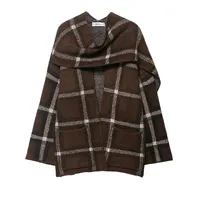 2025 New Women Fashion Plaid Knitted Cardigans Long Sleeve Scarf Collar Sweater Cardigan Autumn Winter New Style Knitwear Coat - Image 3