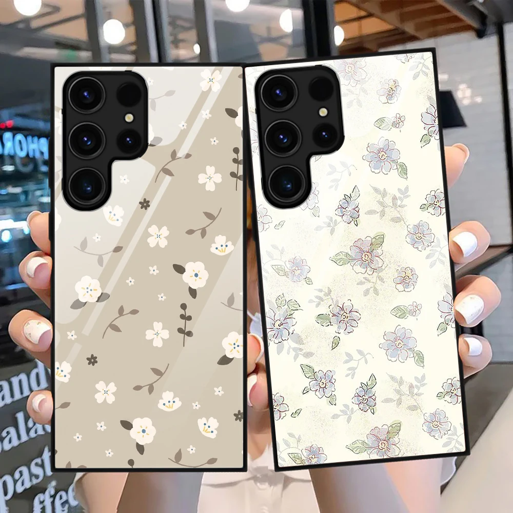 

Flowers Floral Case for Samsung Galaxy S23 S22 S21 S20 Ultra Plus FE S10 Lite Tempered Glass Fundas for Samsung Note 20 10 S10e