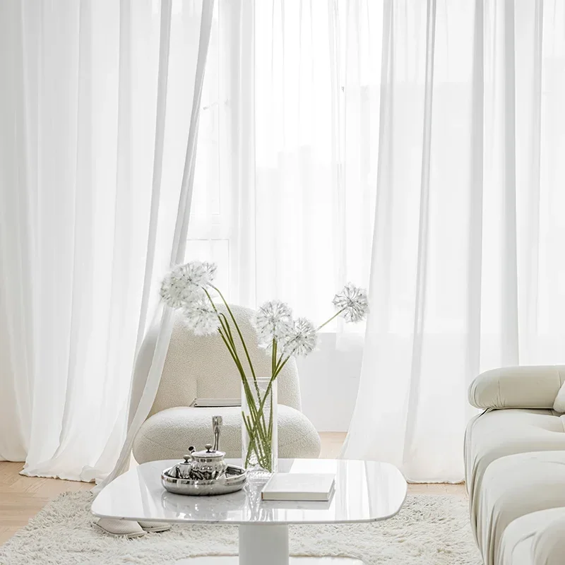 Anti-hooking Tulle Curtains for Living Room Balcony Bedroom Light-through Impervious To Anti-cat Scratching White Veil Curtains 2