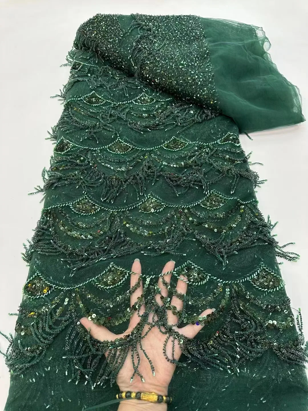

Green Luxurious African Sequins Lace Fabric, Heavy Beads Embroidery, French Tulle, Nigerian Wedding Dress, High Quality, 2023