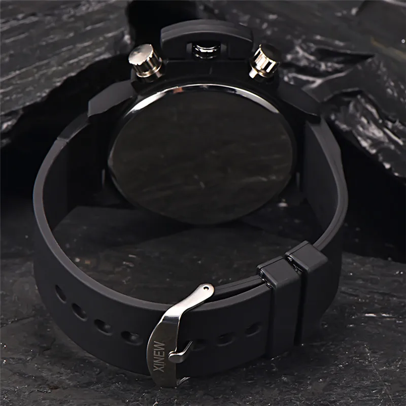 Cool Men Genuine XINEW Brand Watches Students Fashion Rubber Band Simple Sports Date Quartz Wrist Watch Black Montre Homme 2024