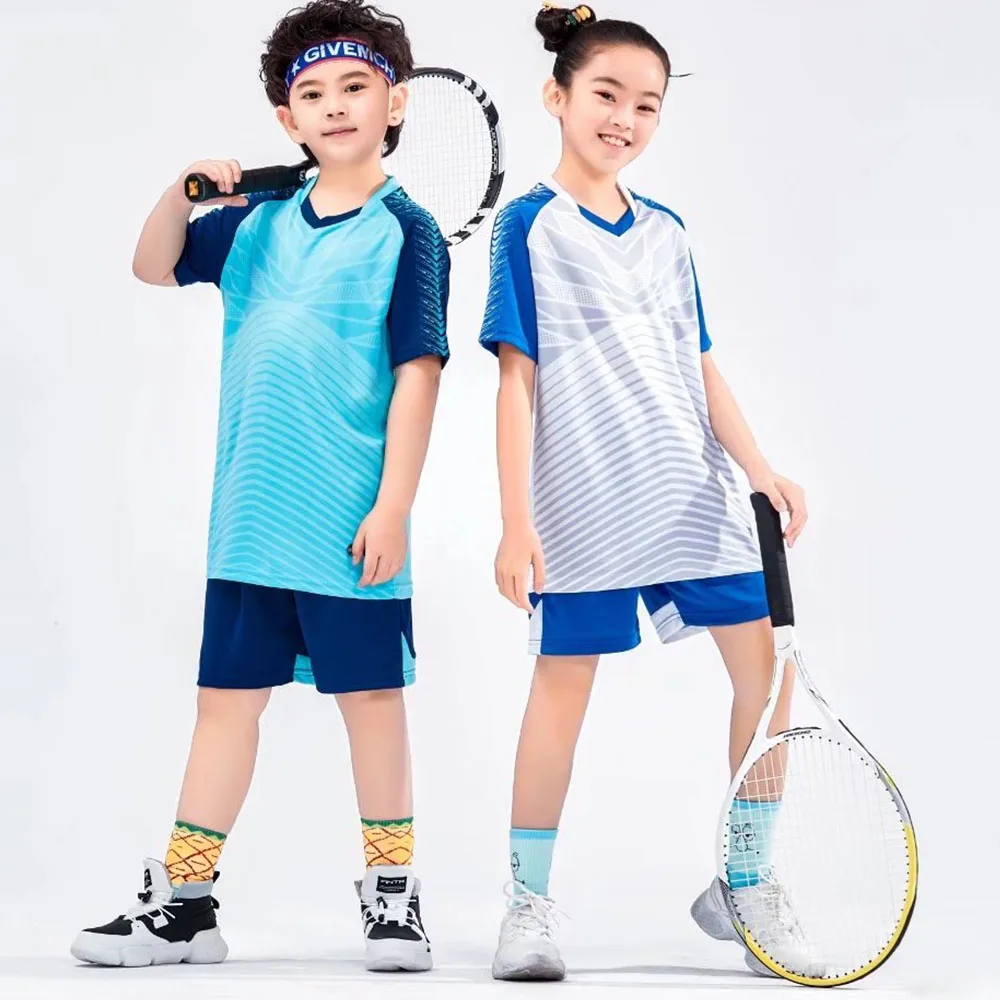 2 Pieces Children Tennis Suit Set Summer Short Sleeve T-shirt Shorts Tracksuit Boys Girls Badminton Ping Pong Sportswear