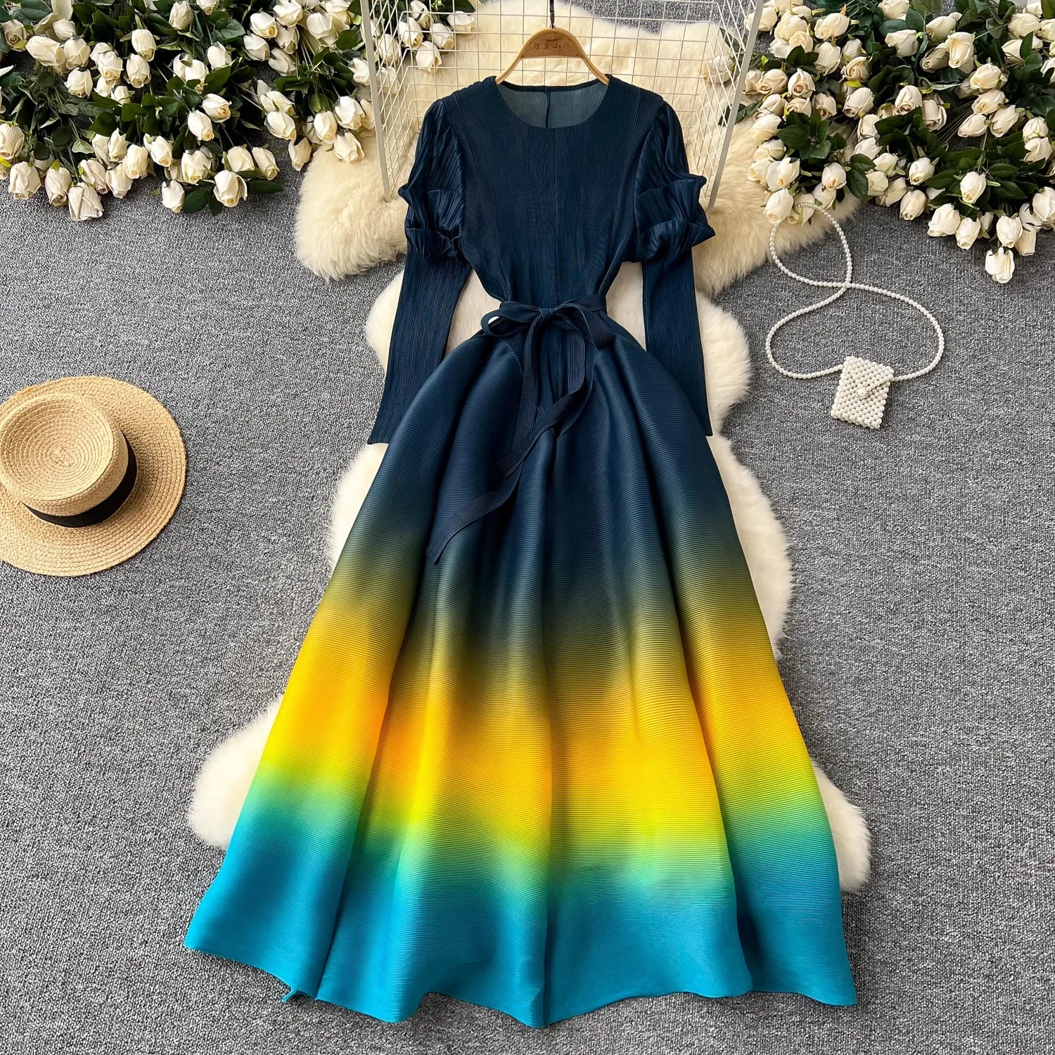 princess polly baby blue dress Yellow and Blue Long Dress main image 1
