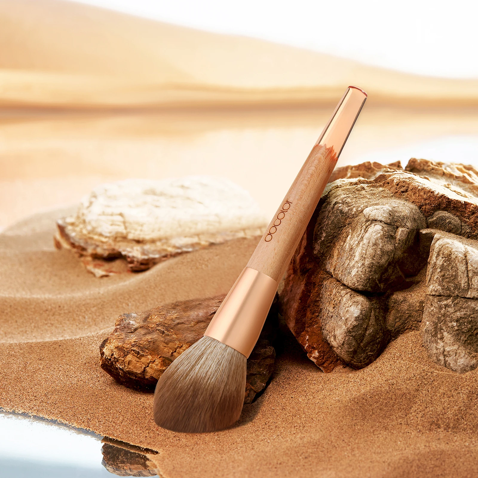 vegan kabuki makeup brush blending powder with synthetic bristles