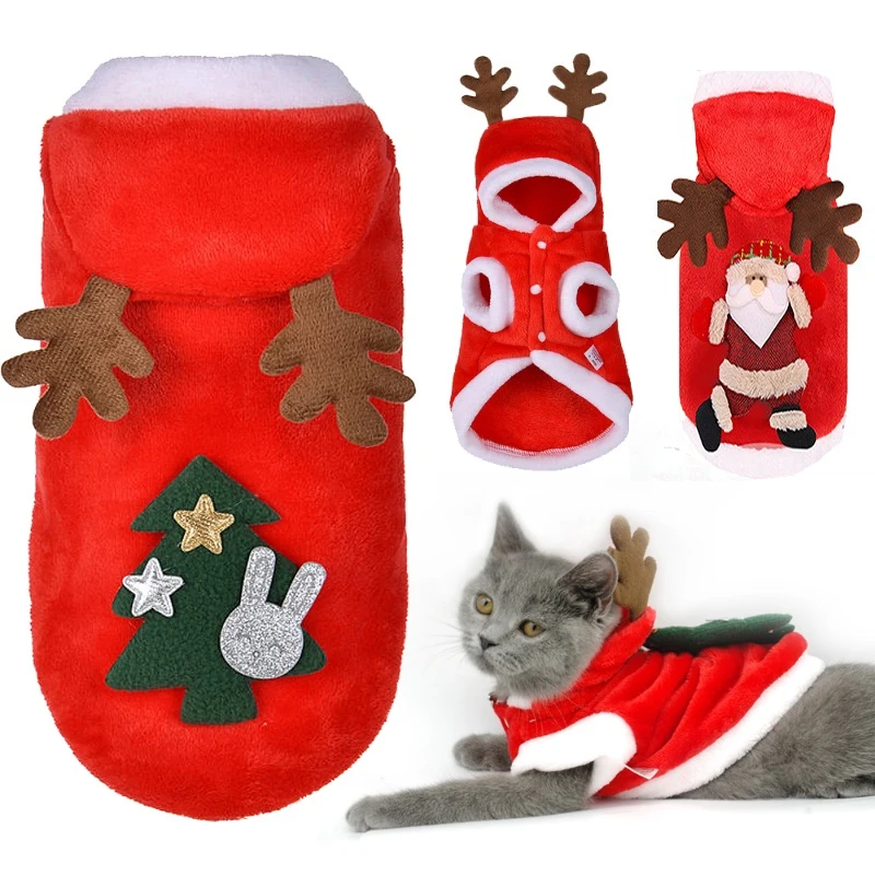 Pet Jacket Pet Jumpsuits Cat Dog Christmas Santa Claus Hooded Clothing