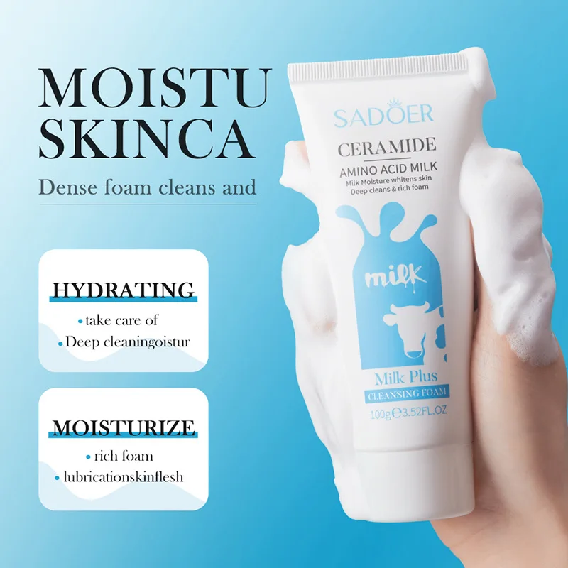 SADOER Milk Facial Cleanser Nourishing Moisturizing Skin Brightening Face Wash Foam Face Cleanser Facial Skin Care for Beauty 2