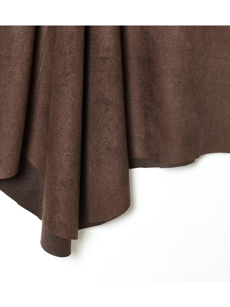 High Waist Suede Skirt Women's Spring Autumn Long Skirt Casual Asymmetrical Hem Ruffles Midi Skirts For Women 2026 New ﻿