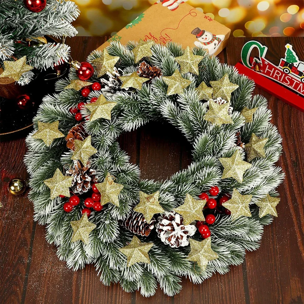 60/6x Gold Glitter Star Ornaments Christmas Tree Hanging Pendant Christmas Decorations For Home Navidad New Year Party DIY Gifts