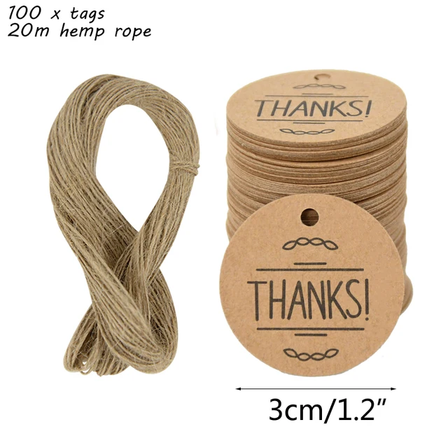 Lot De 100 étiquettes Cadeaux En Papier Kraft + Ficelle 20 M - 4 Modèles, Pour Noël, Anniversaire, Décoration Sapin