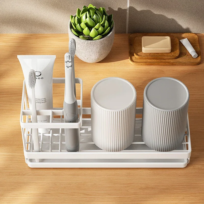 Multifunction Steel Frame Toothbrush and Toothpaste Holder Mouthwash Cup Storage Stand Rack Bathroom Counter Organizer Shelf 1PCS storage rack,bathroom shelf,bathroom shelf rack,bathroom storage rack,wall shelf organizer