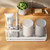 1PCSMultifunction Steel Frame Toothbrush and Toothpaste Holder Mouthwash Cup Storage Stand Rack Bathroom Counter Organizer Shelf 3