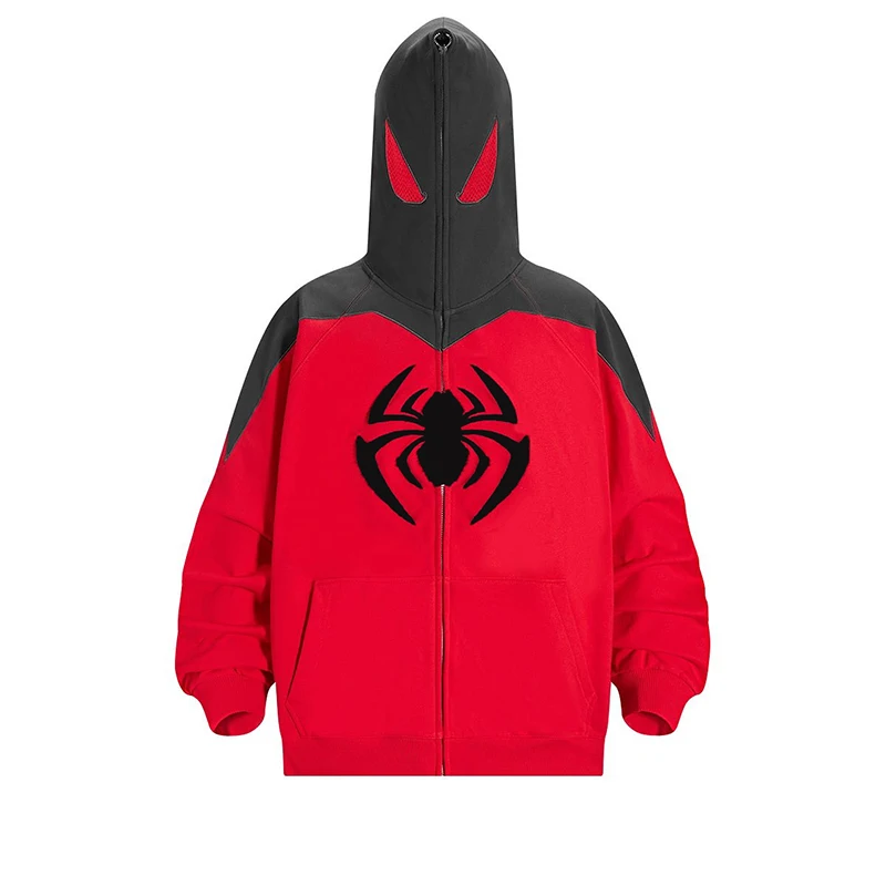 

Hoodies Men's spider print Vintage 2000S zipper hoodie high street fashion Y2K Punk clothes Harajuku casual Women sweatshirt Top