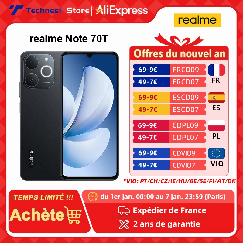 Global Version realme Note 70T AI Smartphone 6.75-inch 90Hz Screen