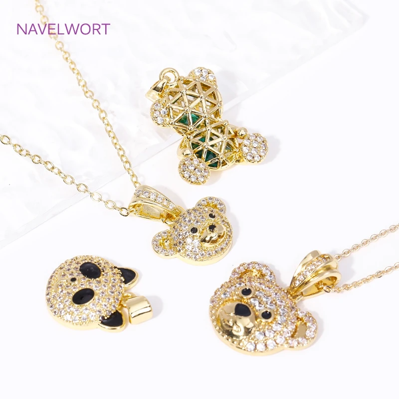 DIY Necklace Making Supplies 18K Gold Plated Inlaid Zircon Cute Bear/Bear  Head Charms Pendants For Jewelry Making Findings - AliExpress