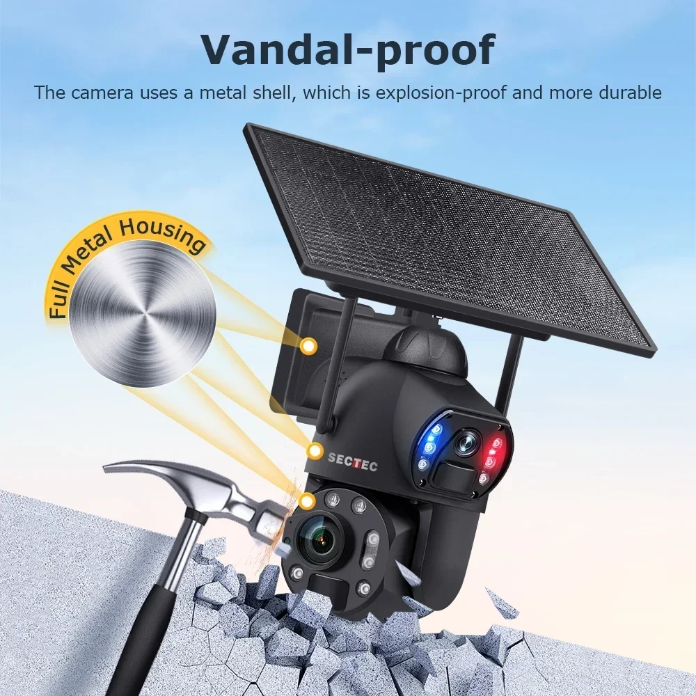 SECTEC 10W 36배줌 듀얼 렌즈 4G 태양광 카메라 실외 네트워크 36배줌 듀얼 렌즈 6MP 24시간 연속 작동 20000mAh 레이저 태양광 카메라