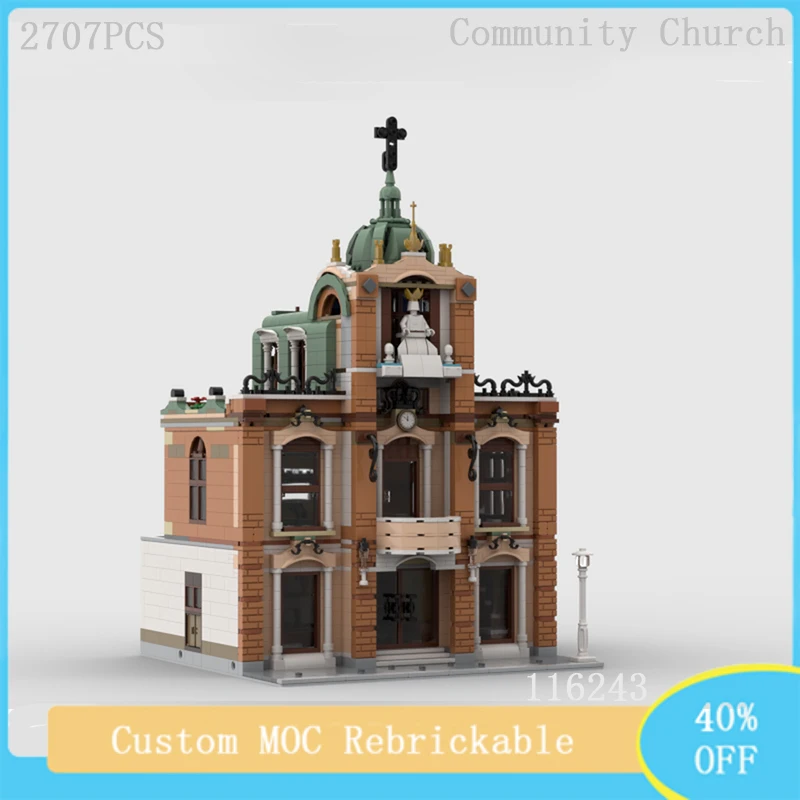 

Creative Street View Series MOC City Community Church Building Block Model DIY Children's Educational Toys Christmas Gift