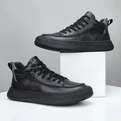 Men's Genuine Leather Jogging Sneakers Man Casual Walking Shoes Male Luxury British Fashion Inside Plush Warm Ankle Snow Boots