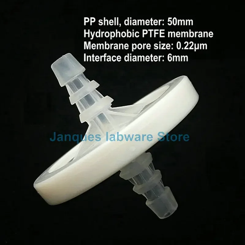 10 개/몫 실험실 생물학적 배양 50mm 0.22um 일회용 공기 필터 소수성 PTFE 멤브레인이있는 무균 공기 호흡 필터