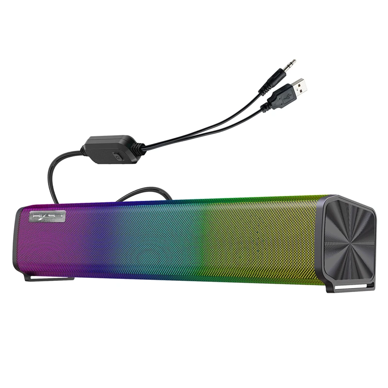 

Q9 RGB Light Wired Soundbar Column Speaker 9 Kinds Of Lights Can Be Adjusted Long Sound Bar Computer TV Game Speakers 3.5mm Plug