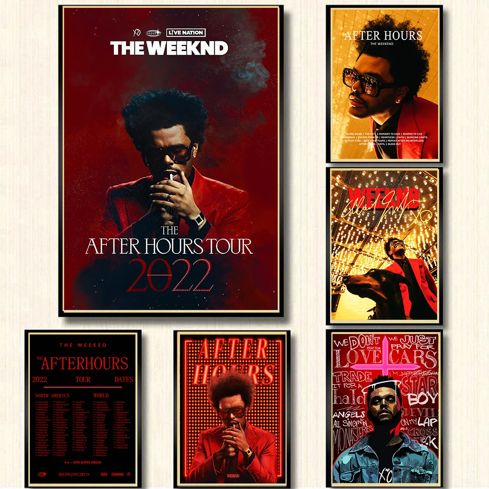 Плакат Weeknd 2022 Постер рэпера после часов ретро-концерт крафт-бумага настенные