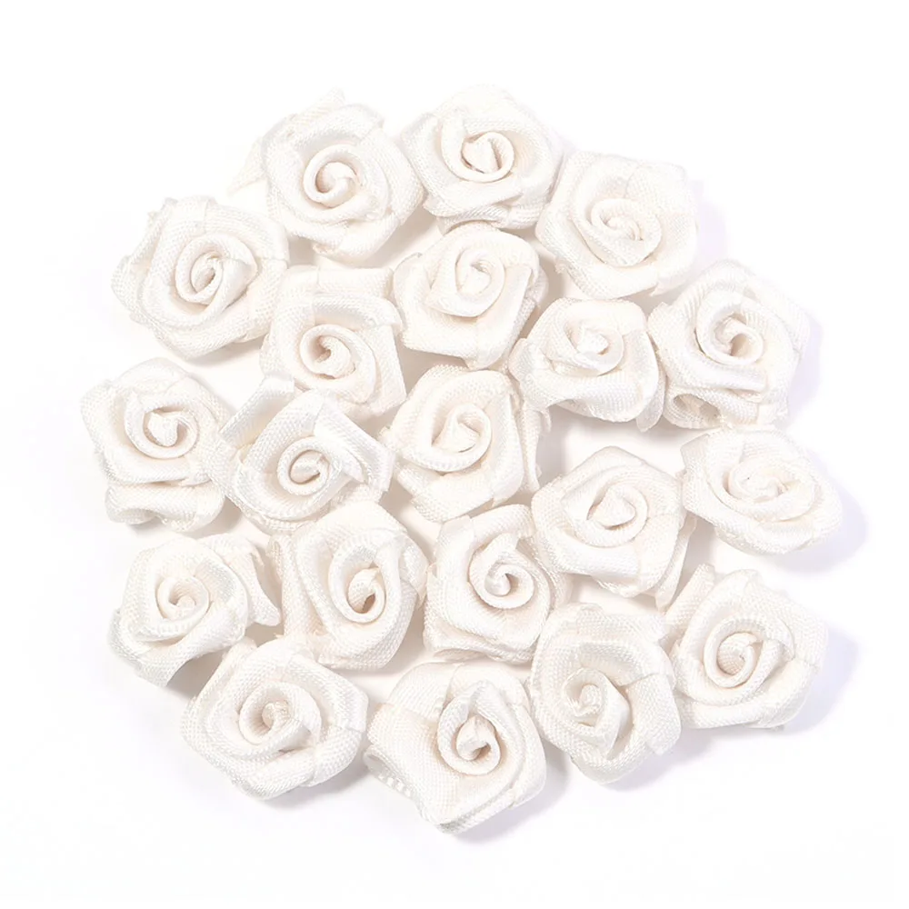 Set of 20 Mini Pink Satin Ribbon Roses for Craft and Party Decoration
