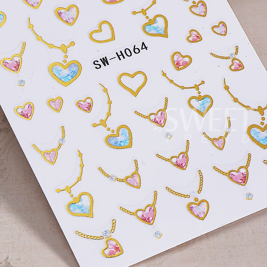 2pcs Metallic Love Heart Nail Stickers 3D Bronzing Line Peach Heart Nail Decals DIY Romantic Valentine's Day Manicure Decoration