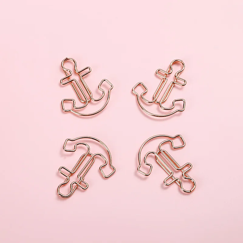 Golden Ship Anchor Rose Gold Paper Clips - Creative Metal Bookmark and Office Desk Accessory
