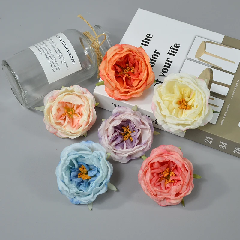 

50pcs 9Colors 8CM Artificial Silk Fabric Rose Flower Heads For Wedding Wall Bouquet Party Wreath Decoration DIY Hat Accessories