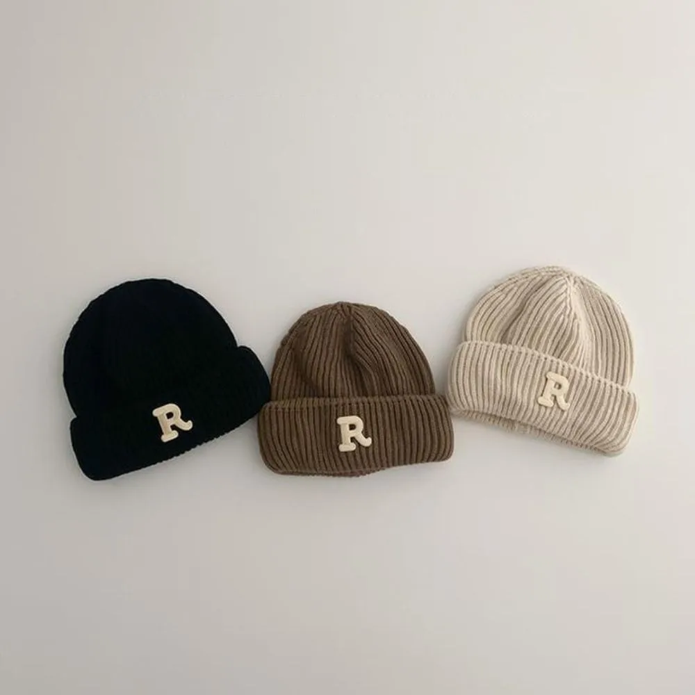 R Letter Warm Thickened Hat Versatile Windproof Soft Knitted Hat Solid Color Autumn Hat Child