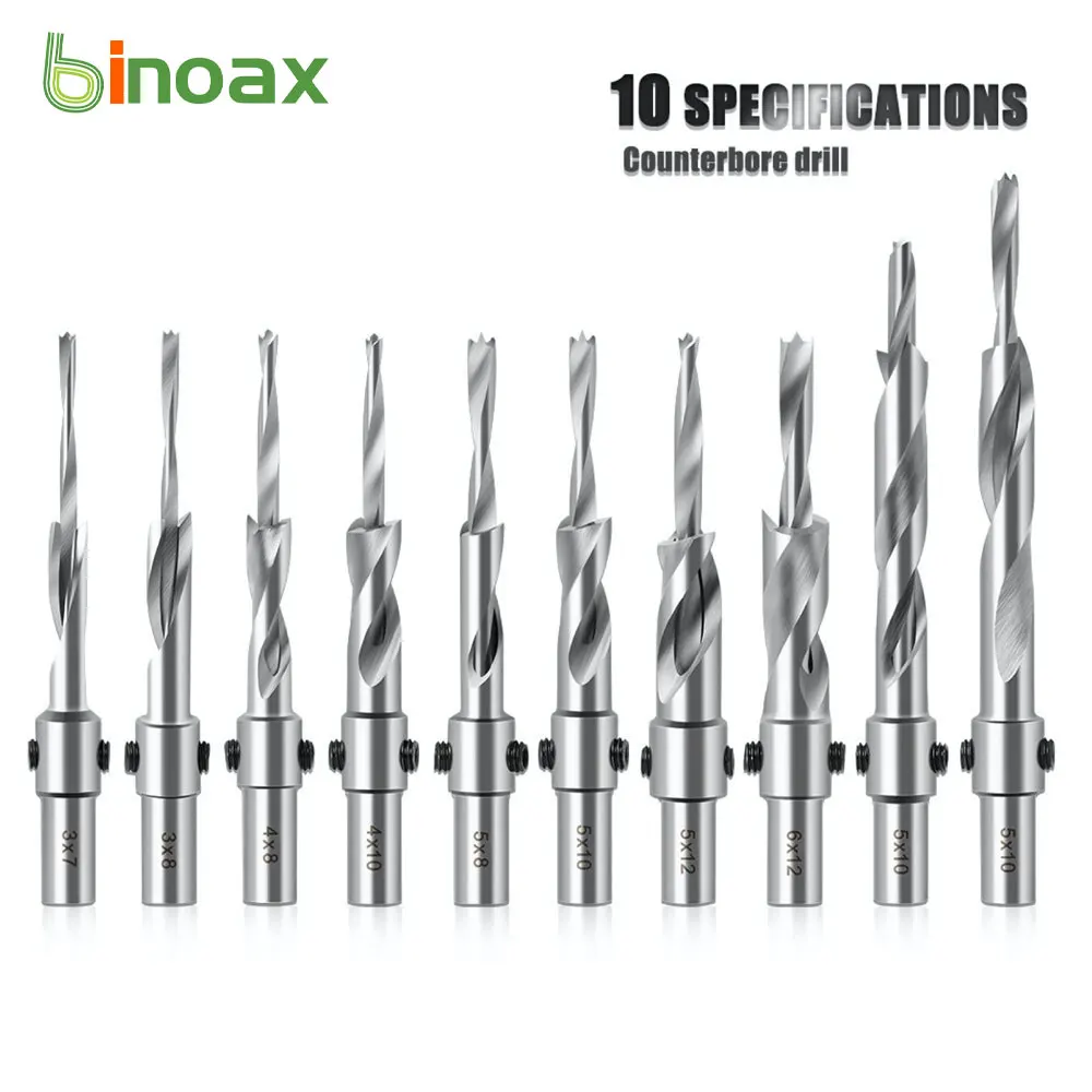 Binoax 3/4/5/6MM Countersink Drill Bit with Adjustable Depth Stop Chamfering Counterbore Drilling for Wood Plastic 10MM Shank