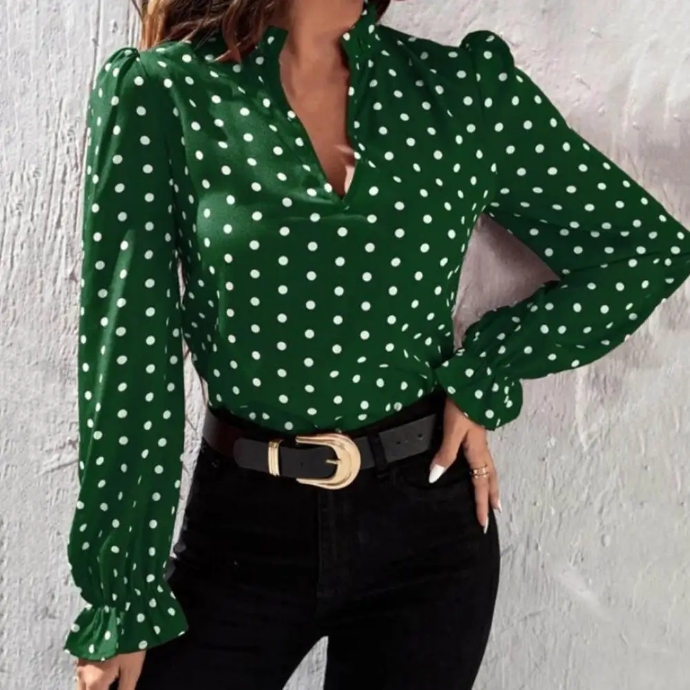 

TPJB New Fashion Ladies Shirt Trendy Temperament V Neck Printed Commuter Shirt for Dating Female Blouse Office Lady Shirt