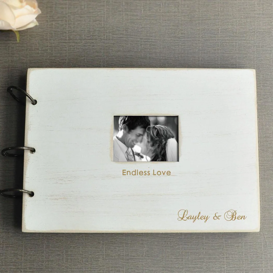 

Vintage Wedding Guestbook with Photo, Custom Wooden Wedding Guest Book, Anniversary Sign Book, Baptism Event and Party Decor