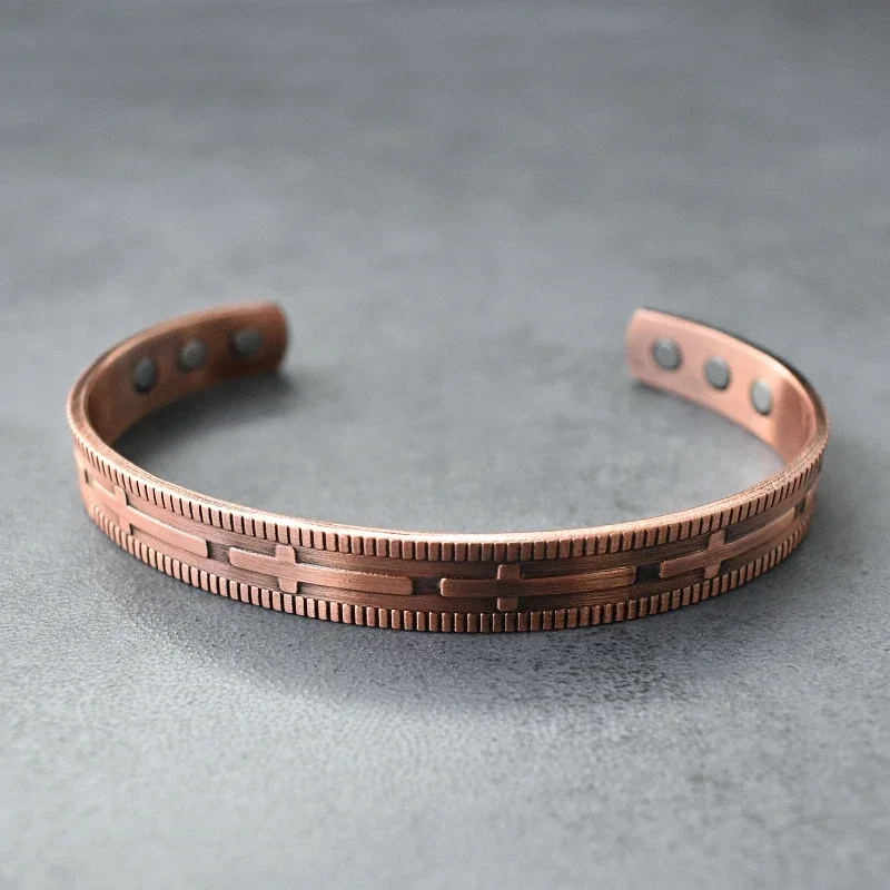 Bangle Bracelet Magnetic Bracelet Magnetic Pure Copper Bracelet Male Beneficial Vintage Cross Energy Magnetic Copper Bracelet Adjustable for Men