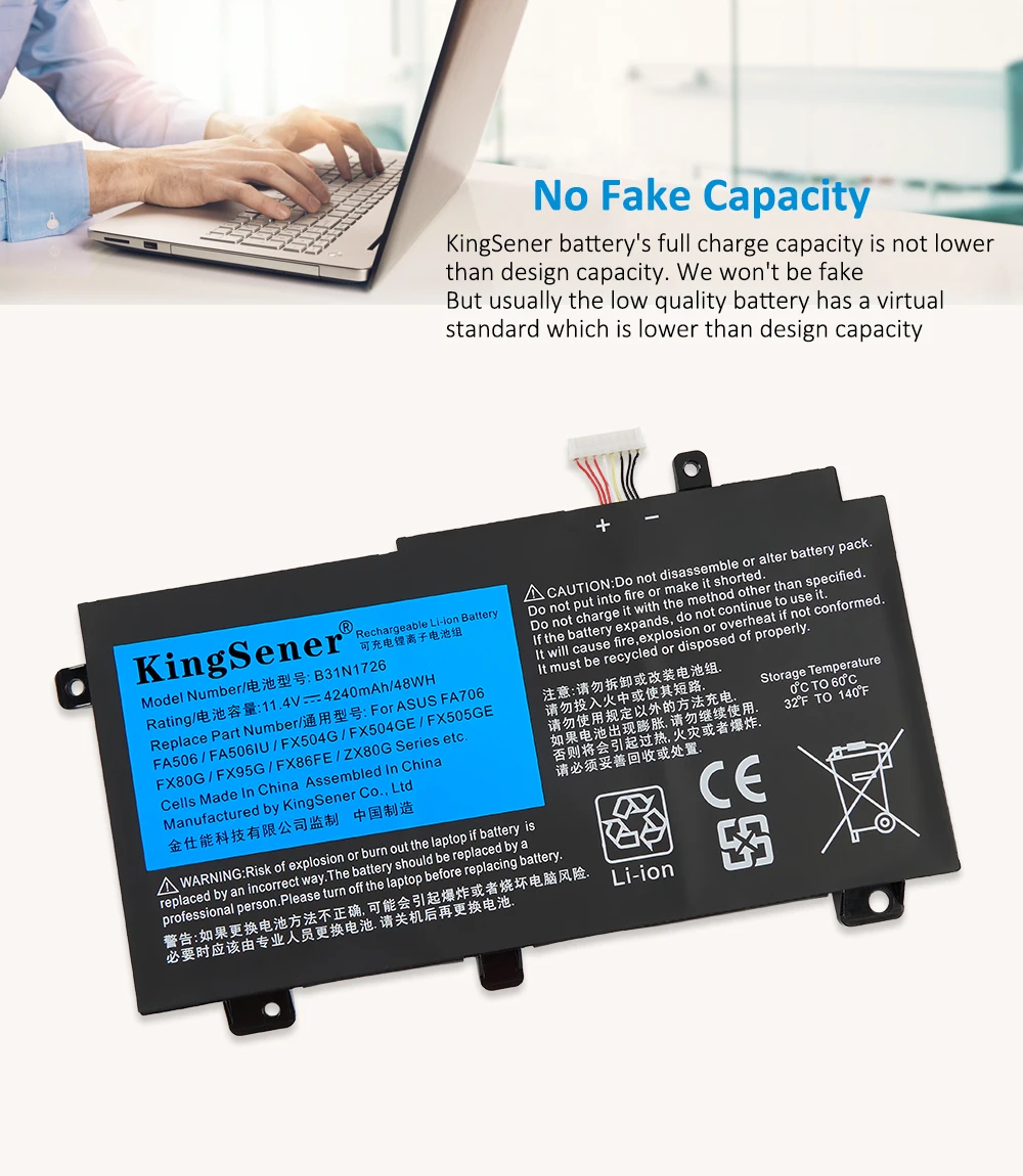 para Asus Fx504 Fx86 Fx80gm Fx505ge Fx505dt Fx80ge Px505ge Px505gd Fx505gm Fx80g B31bneh A4481wlk9h Kingsener-b31n1726 B31bn91 - Imagem 6