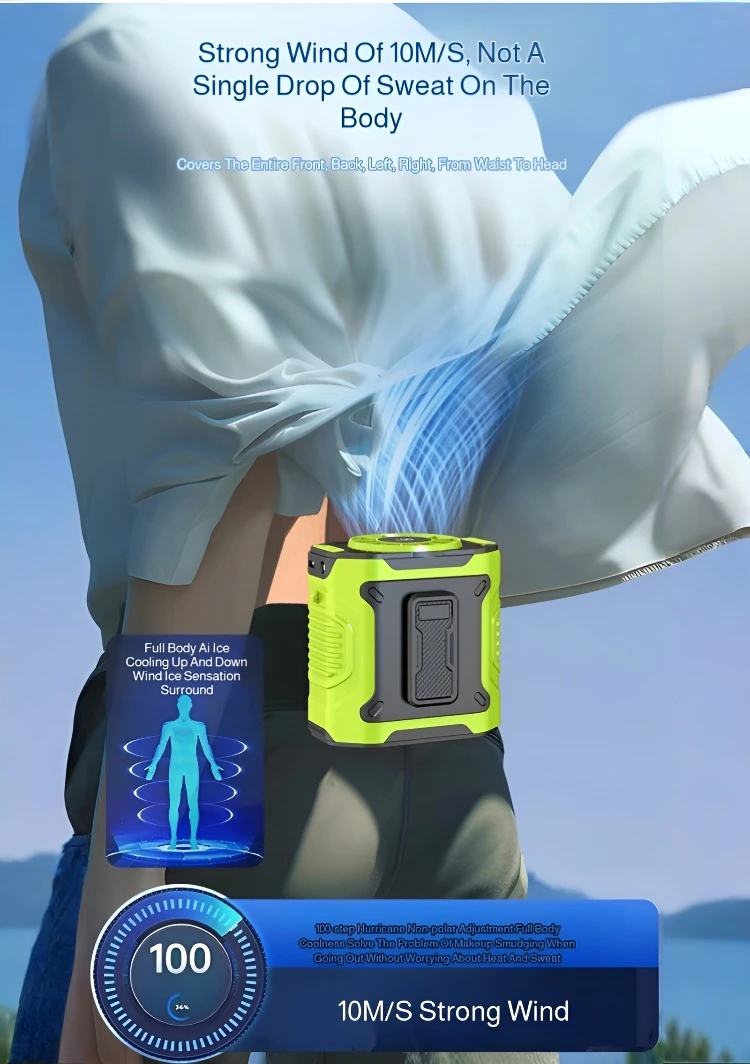 Description Picture 5 of itemRefrigeration Waist Fan Electric Fan Hanging Cooling Down Digital Display Outdoor Site Hanging Fan Rechargeable Neck Hanging Fan