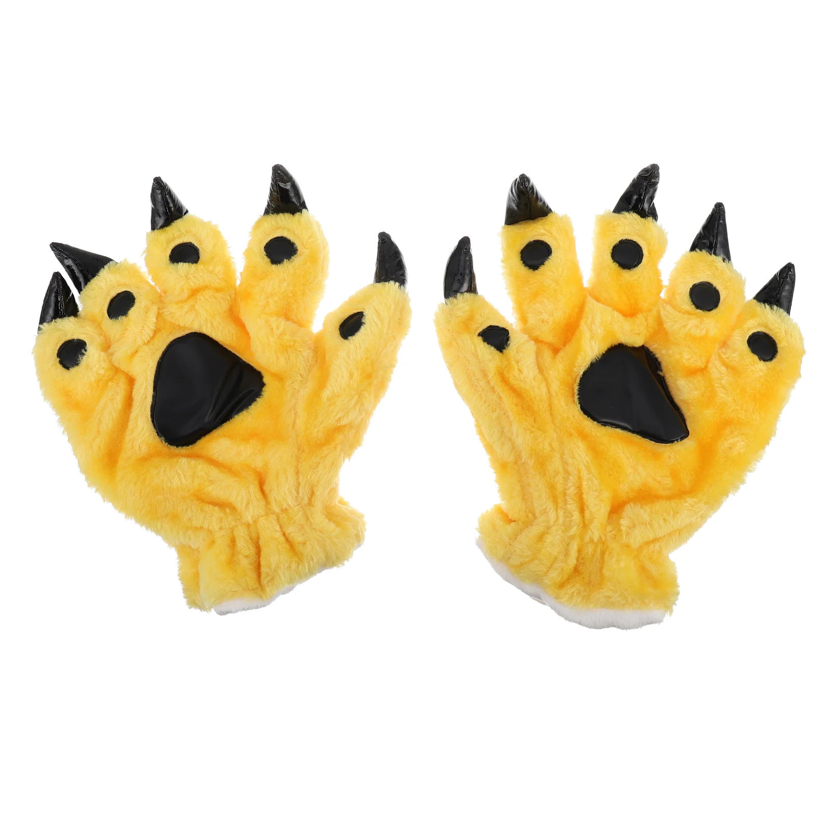 

1 Pair Plush Paw Costume Thicken Cold Weather Mittens Festival Carnival Party Props for Kids Boys Gift Yellow