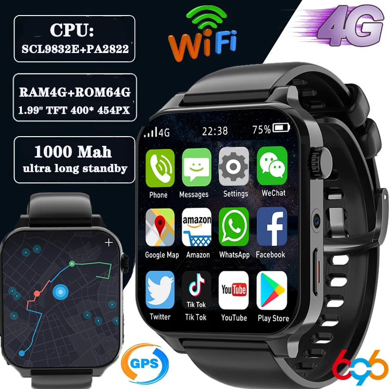 2025 신형 RAM 4GB ROM 64GB 1.99인치 4G 통화 스마트워치 GPS..