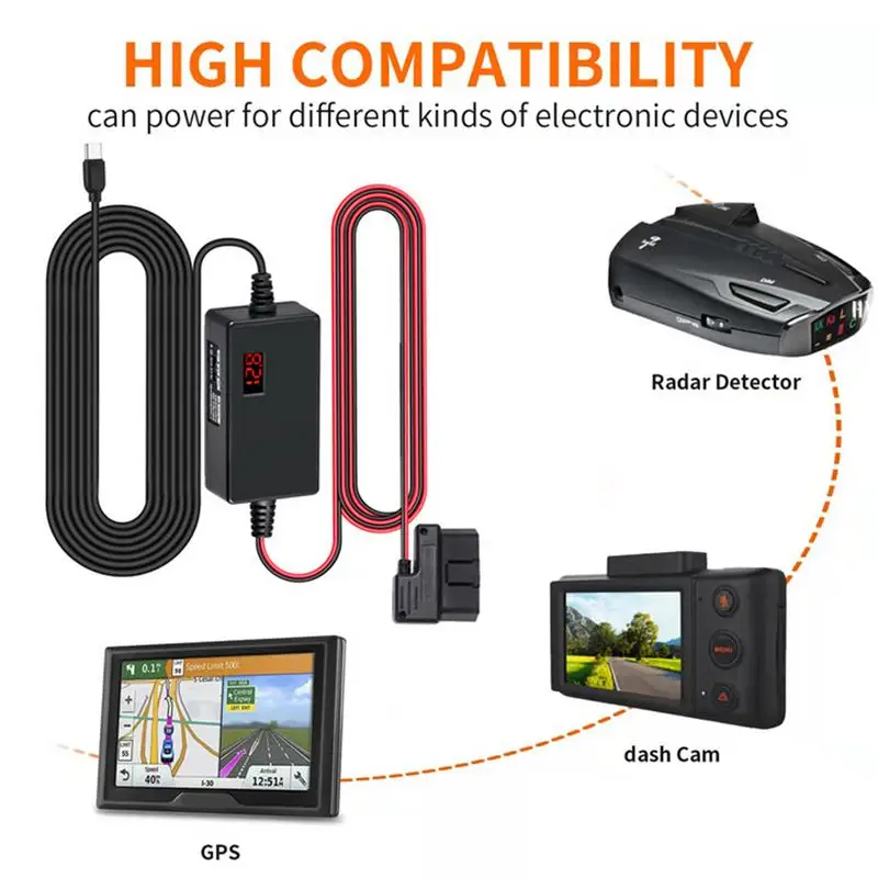 Parking Monitoring Converter Cable 12-24V To 5V/3A USB C Converter Cable For Parking Recording Automotive Device Accessory