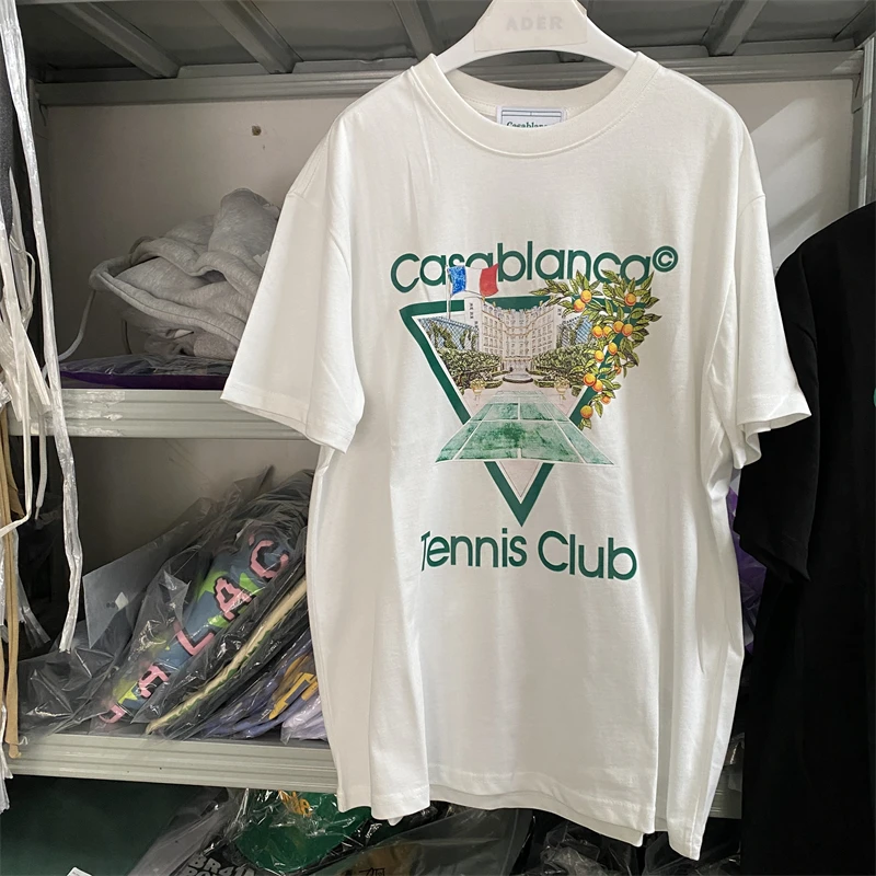 

23SS Tennis Club Casablanca T Shirt Men Women 1:1 French Flag Oversized T-shirt Top Tees Harajuku