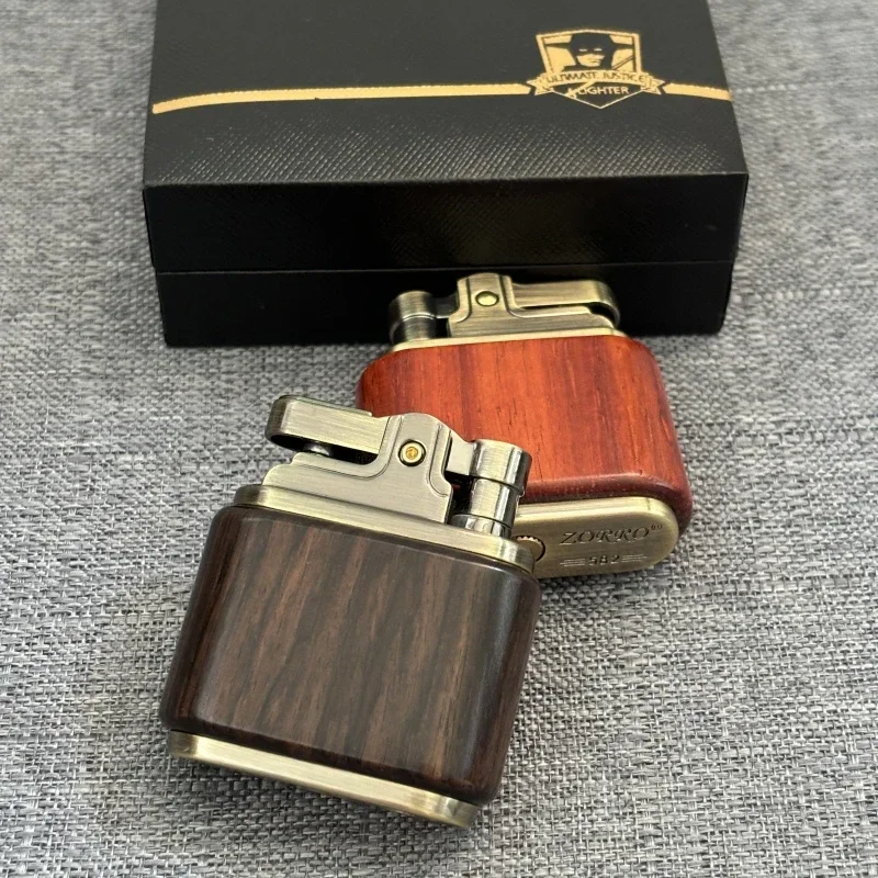 Zorro pure copper kerosene lighter handmade wooden shell old-fashioned nostalgic lighter men's smoking gift images - 6