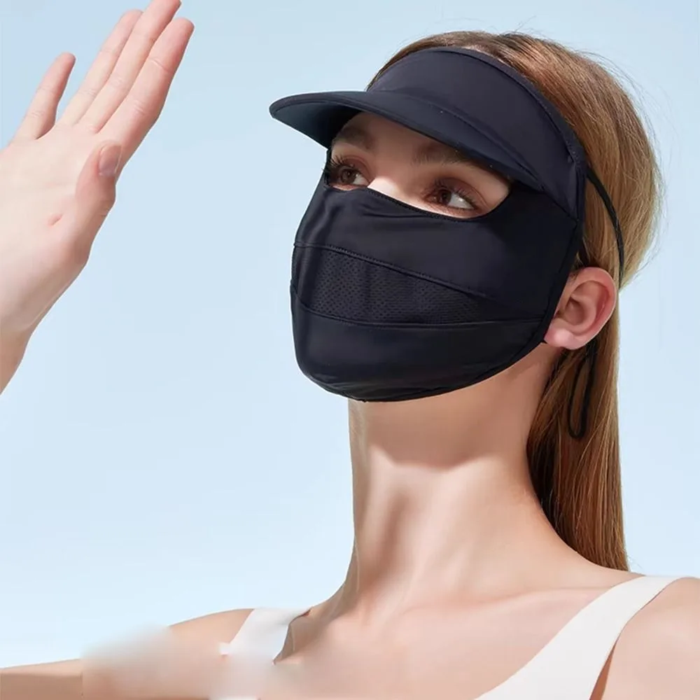 

Тонкие УФ-защитные шелковые маски с вуалью, эластичные с полями, солнцезащитный экран для лица, регулируемая однотонная Спортивная маска для лица Gini