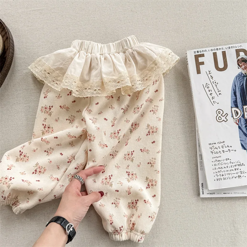 thumbnail image 1 of Spring Autumn Girls' Pants 1-6Y Lace Ruffled Jogger Pants for Kid's Children's Casual Trousers Girls Sweat Pants Kid's Clothing, 1 of 6