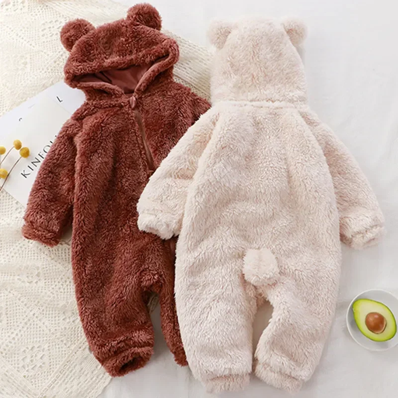 

Infant Baby Kids Plush Jumpsuit Autumn Winter Warm Sleepwear Children Cute Bear Romper Toddlers Crawling Clothes