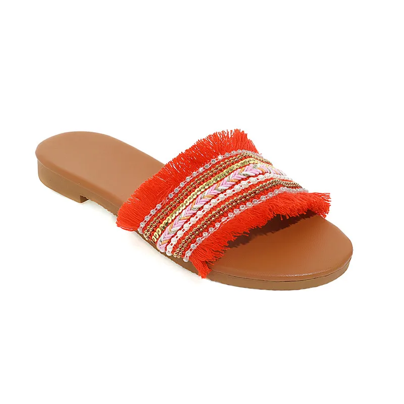 

New Fashionable Bohemian Beach Comfortable Women's Slippers Tassels Women's Flat Sandals, Outdoor Casual Party Design Weaving