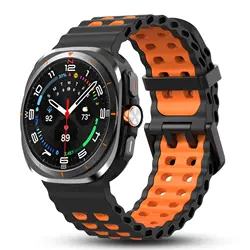 Silicone Sports Band for 47mm Smartwatch - No Gap Design, Unisex Strap (Black - orange)