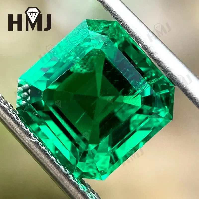Hydrothermal Lab Grown Colombia Emeralds Square Asscher Hand Cutting with Cracks Inclusions Inside Selectable AGL Certificate